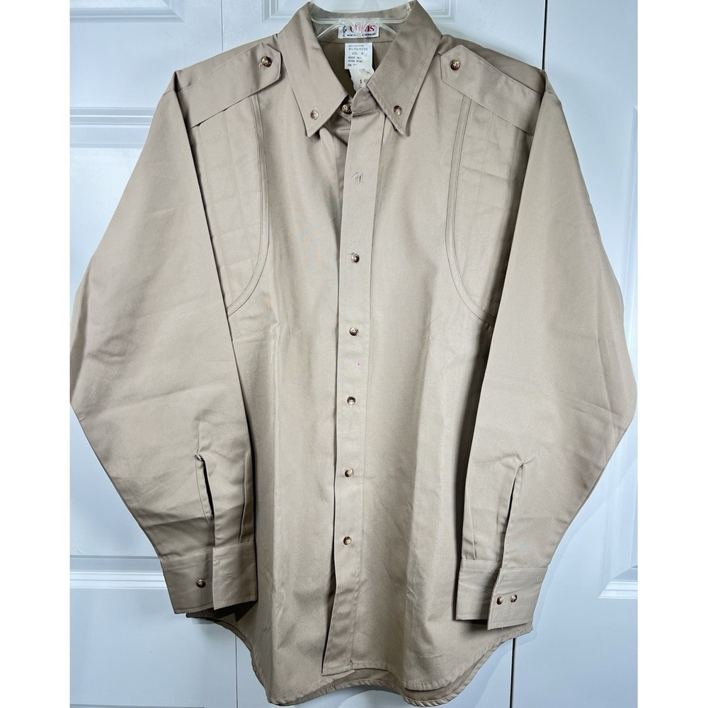 Vintage 70s 80s Orvis Men's Beige Button-Down Shirt M‎ Long Sleeve